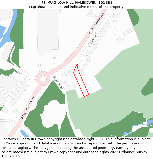 73, MUCKLOW HILL, HALESOWEN, B62 8BS: Location map and indicative extent of plot