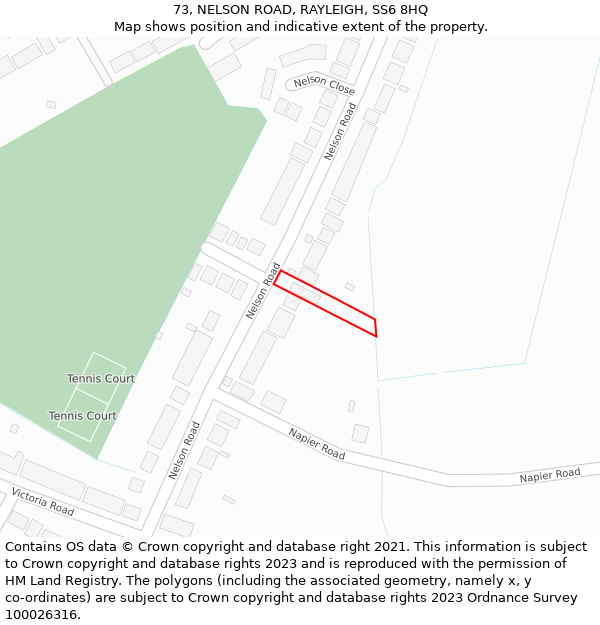 73, NELSON ROAD, RAYLEIGH, SS6 8HQ: Location map and indicative extent of plot