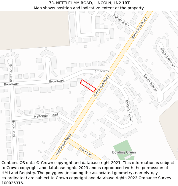 73, NETTLEHAM ROAD, LINCOLN, LN2 1RT: Location map and indicative extent of plot