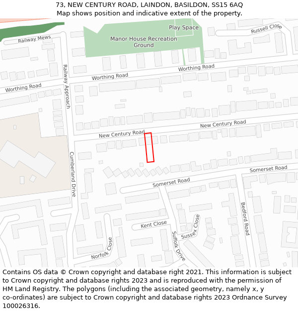 73, NEW CENTURY ROAD, LAINDON, BASILDON, SS15 6AQ: Location map and indicative extent of plot