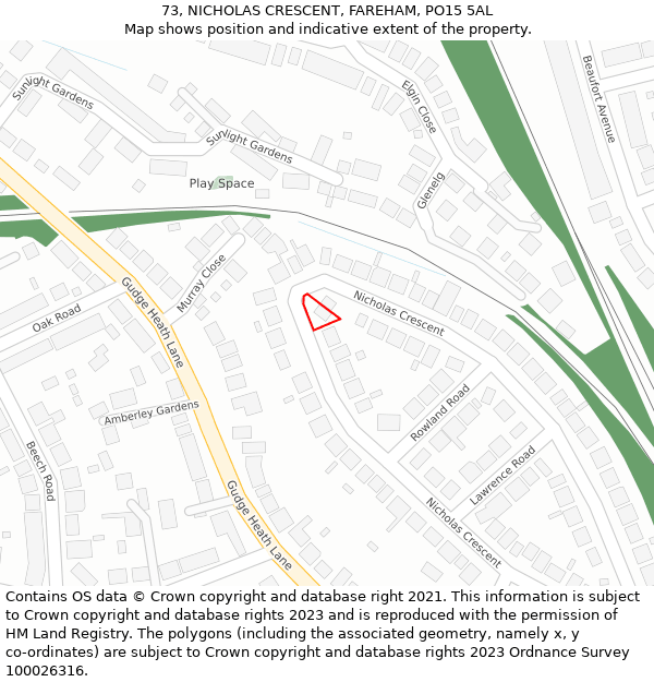 73, NICHOLAS CRESCENT, FAREHAM, PO15 5AL: Location map and indicative extent of plot