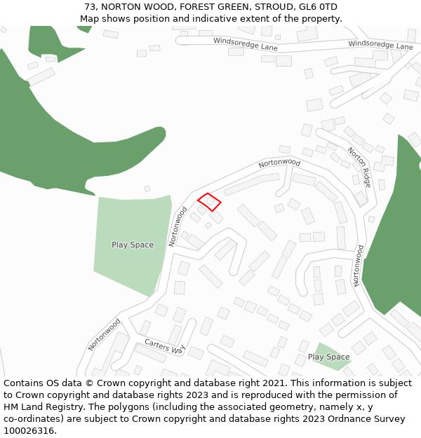 73, NORTON WOOD, FOREST GREEN, STROUD, GL6 0TD: Location map and indicative extent of plot