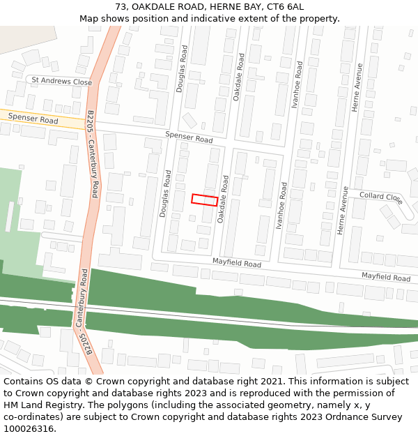 73, OAKDALE ROAD, HERNE BAY, CT6 6AL: Location map and indicative extent of plot