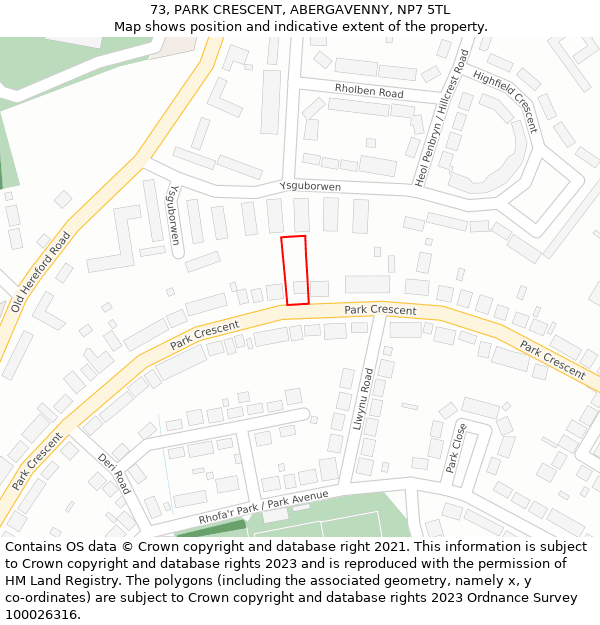 73, PARK CRESCENT, ABERGAVENNY, NP7 5TL: Location map and indicative extent of plot