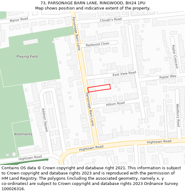 73, PARSONAGE BARN LANE, RINGWOOD, BH24 1PU: Location map and indicative extent of plot