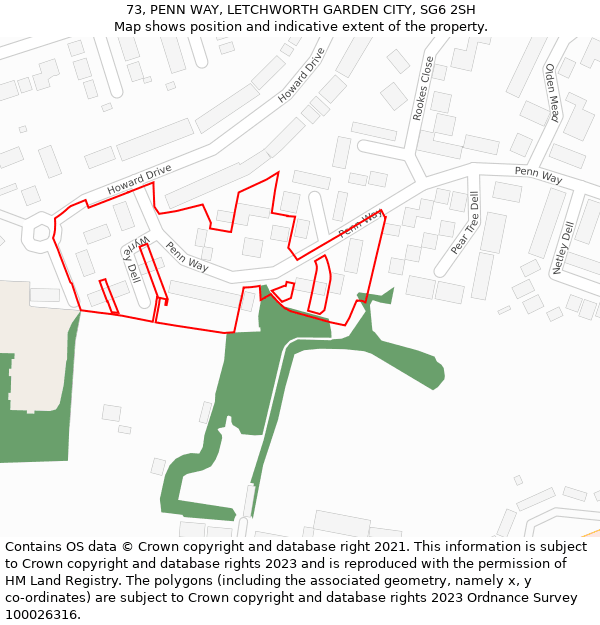 73, PENN WAY, LETCHWORTH GARDEN CITY, SG6 2SH: Location map and indicative extent of plot