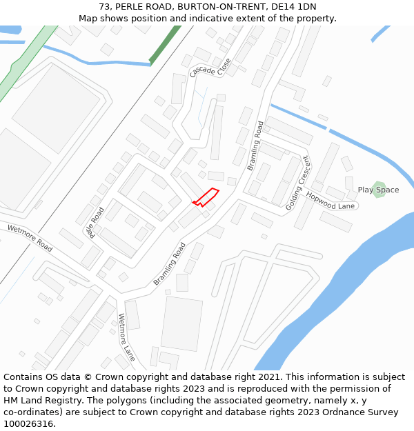 73, PERLE ROAD, BURTON-ON-TRENT, DE14 1DN: Location map and indicative extent of plot