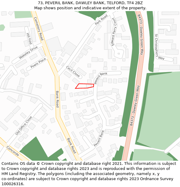 73, PEVERIL BANK, DAWLEY BANK, TELFORD, TF4 2BZ: Location map and indicative extent of plot