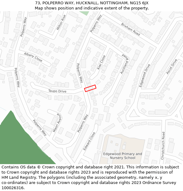 73, POLPERRO WAY, HUCKNALL, NOTTINGHAM, NG15 6JX: Location map and indicative extent of plot