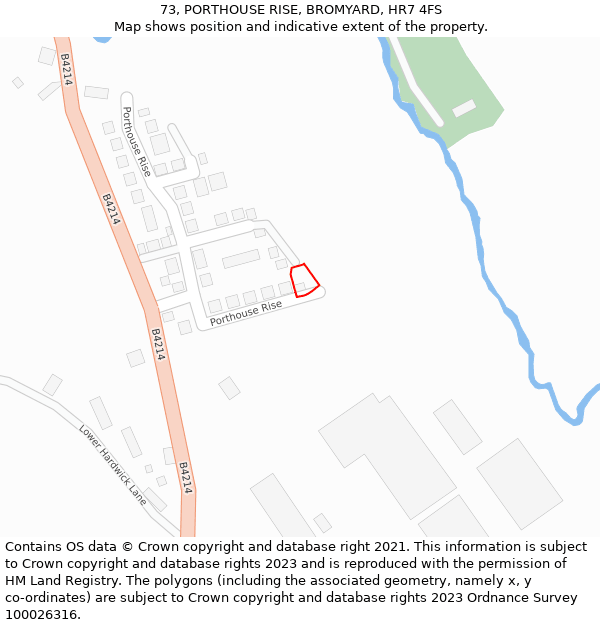 73, PORTHOUSE RISE, BROMYARD, HR7 4FS: Location map and indicative extent of plot