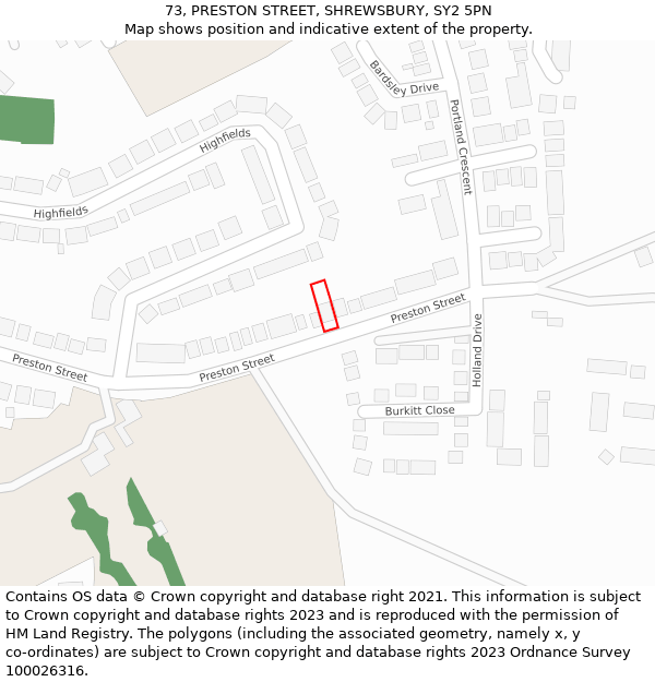 73, PRESTON STREET, SHREWSBURY, SY2 5PN: Location map and indicative extent of plot