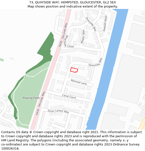 73, QUAYSIDE WAY, HEMPSTED, GLOUCESTER, GL2 5EX: Location map and indicative extent of plot