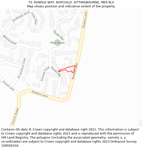 73, RANDLE WAY, BAPCHILD, SITTINGBOURNE, ME9 9LX: Location map and indicative extent of plot