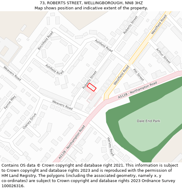 73, ROBERTS STREET, WELLINGBOROUGH, NN8 3HZ: Location map and indicative extent of plot