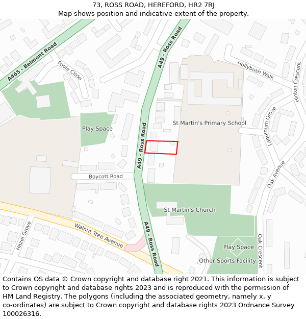 73, ROSS ROAD, HEREFORD, HR2 7RJ: Location map and indicative extent of plot