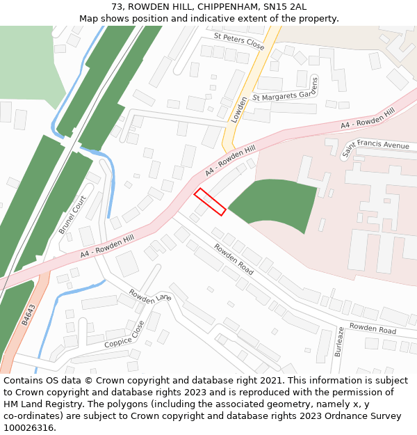 73, ROWDEN HILL, CHIPPENHAM, SN15 2AL: Location map and indicative extent of plot