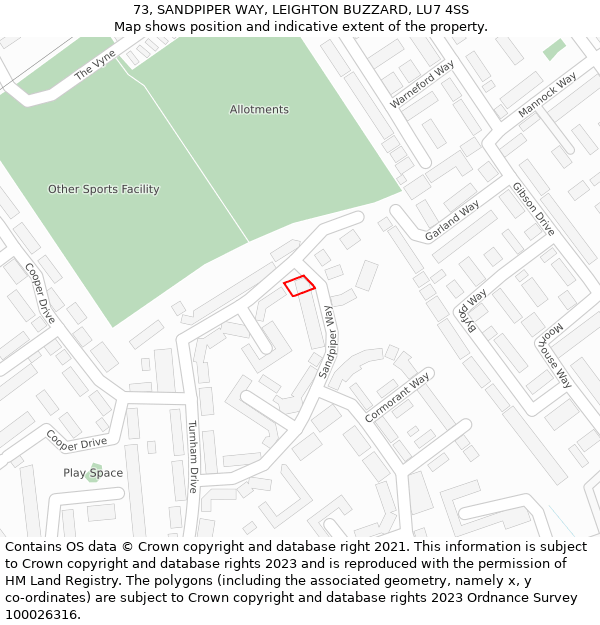 73, SANDPIPER WAY, LEIGHTON BUZZARD, LU7 4SS: Location map and indicative extent of plot