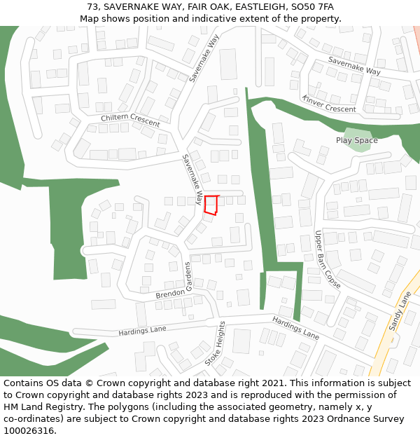 73, SAVERNAKE WAY, FAIR OAK, EASTLEIGH, SO50 7FA: Location map and indicative extent of plot