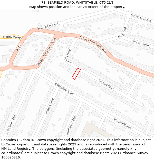 73, SEAFIELD ROAD, WHITSTABLE, CT5 2LN: Location map and indicative extent of plot