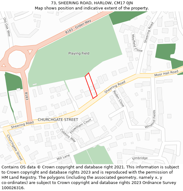 73, SHEERING ROAD, HARLOW, CM17 0JN: Location map and indicative extent of plot