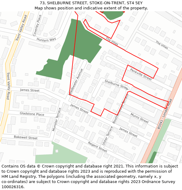 73, SHELBURNE STREET, STOKE-ON-TRENT, ST4 5EY: Location map and indicative extent of plot