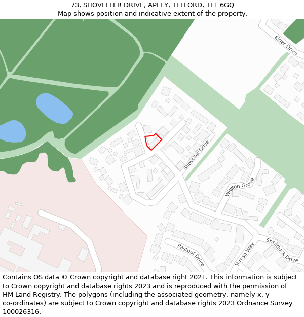 73, SHOVELLER DRIVE, APLEY, TELFORD, TF1 6GQ: Location map and indicative extent of plot