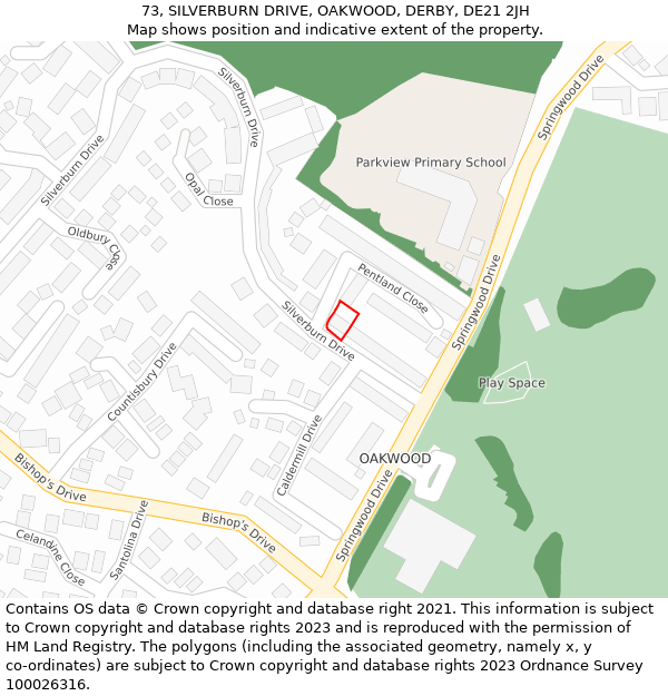 73, SILVERBURN DRIVE, OAKWOOD, DERBY, DE21 2JH: Location map and indicative extent of plot
