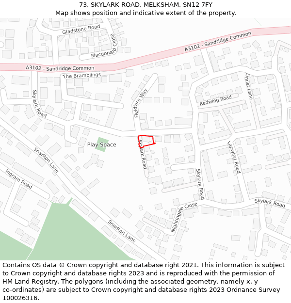 73, SKYLARK ROAD, MELKSHAM, SN12 7FY: Location map and indicative extent of plot