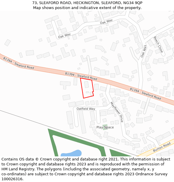 73, SLEAFORD ROAD, HECKINGTON, SLEAFORD, NG34 9QP: Location map and indicative extent of plot