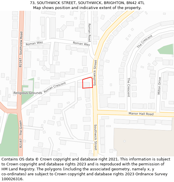 73, SOUTHWICK STREET, SOUTHWICK, BRIGHTON, BN42 4TL: Location map and indicative extent of plot