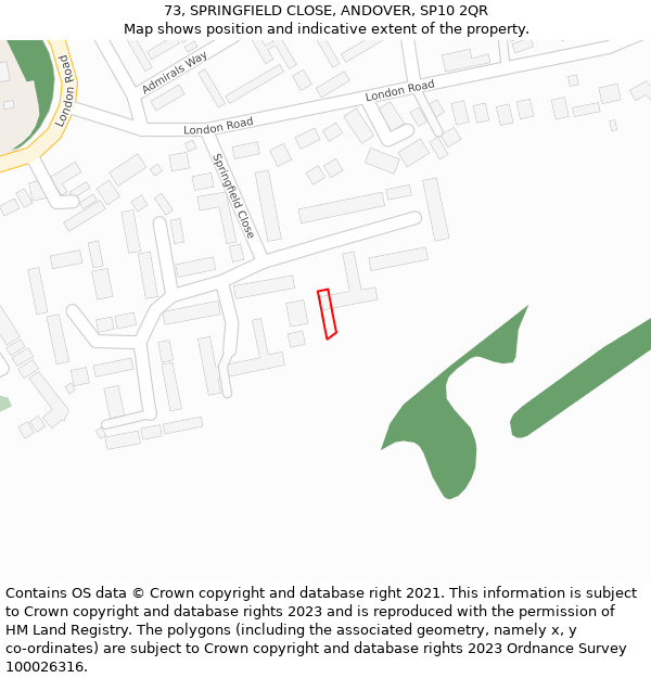 73, SPRINGFIELD CLOSE, ANDOVER, SP10 2QR: Location map and indicative extent of plot