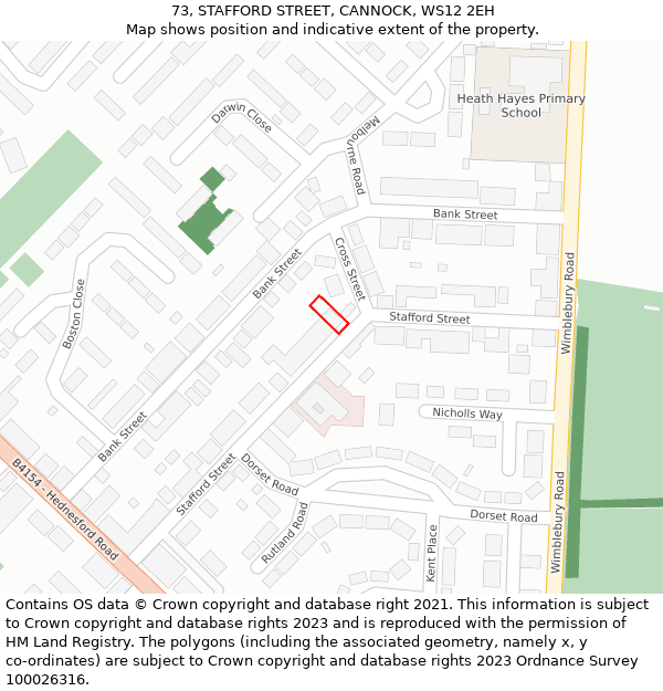 73, STAFFORD STREET, CANNOCK, WS12 2EH: Location map and indicative extent of plot
