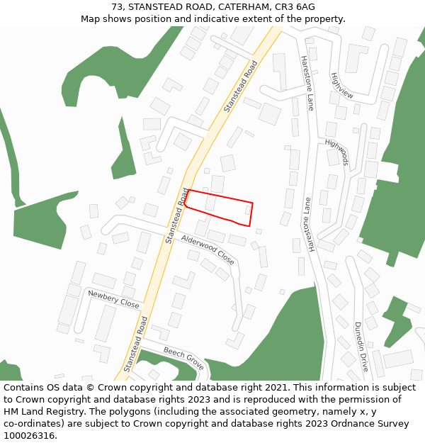 73, STANSTEAD ROAD, CATERHAM, CR3 6AG: Location map and indicative extent of plot