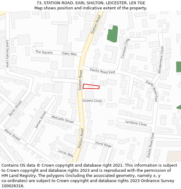 73, STATION ROAD, EARL SHILTON, LEICESTER, LE9 7GE: Location map and indicative extent of plot