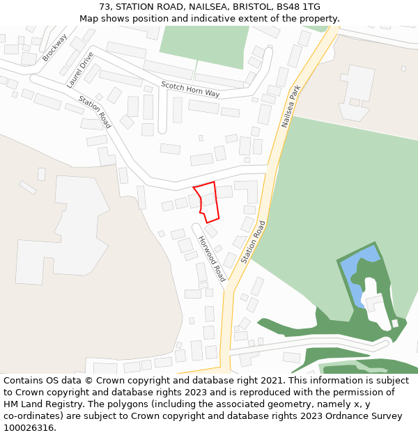 73, STATION ROAD, NAILSEA, BRISTOL, BS48 1TG: Location map and indicative extent of plot