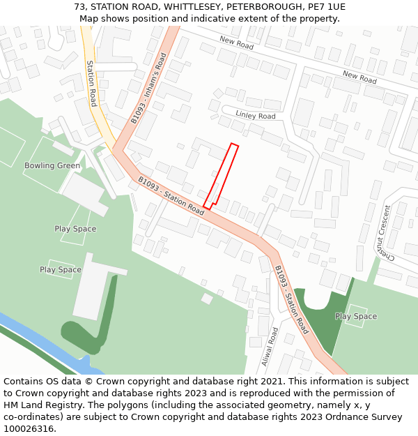 73, STATION ROAD, WHITTLESEY, PETERBOROUGH, PE7 1UE: Location map and indicative extent of plot