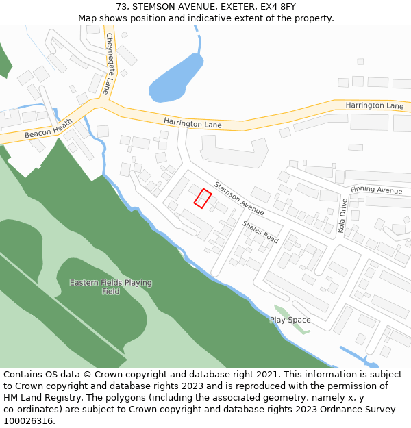 73, STEMSON AVENUE, EXETER, EX4 8FY: Location map and indicative extent of plot