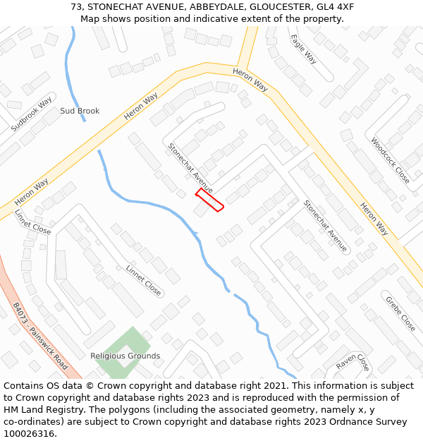 73, STONECHAT AVENUE, ABBEYDALE, GLOUCESTER, GL4 4XF: Location map and indicative extent of plot