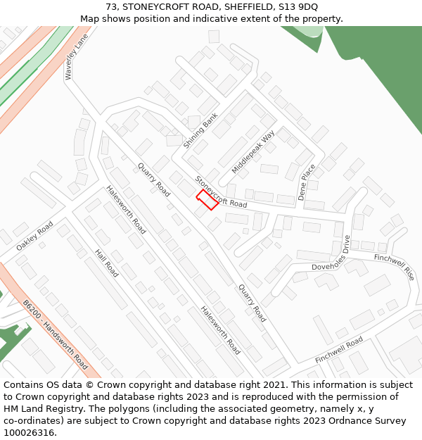 73, STONEYCROFT ROAD, SHEFFIELD, S13 9DQ: Location map and indicative extent of plot