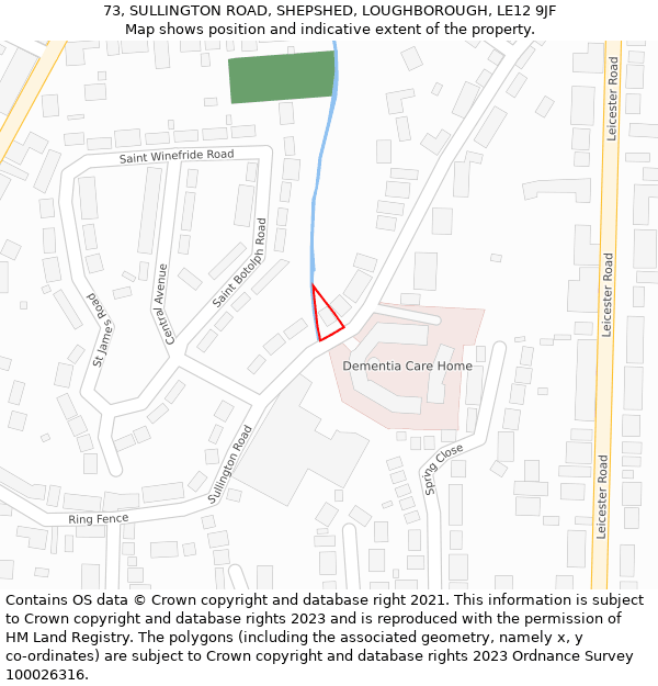 73, SULLINGTON ROAD, SHEPSHED, LOUGHBOROUGH, LE12 9JF: Location map and indicative extent of plot