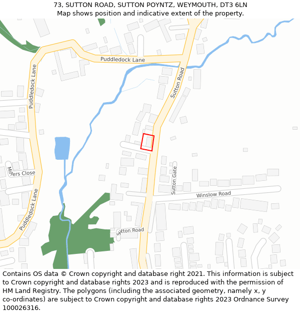 73, SUTTON ROAD, SUTTON POYNTZ, WEYMOUTH, DT3 6LN: Location map and indicative extent of plot