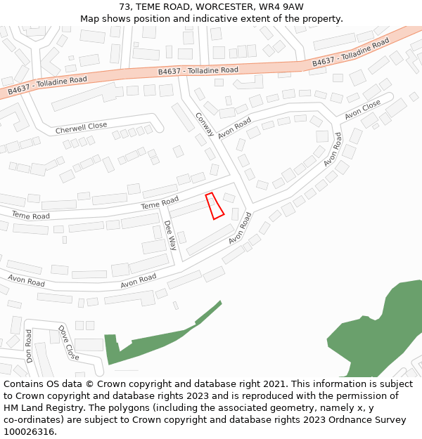 73, TEME ROAD, WORCESTER, WR4 9AW: Location map and indicative extent of plot