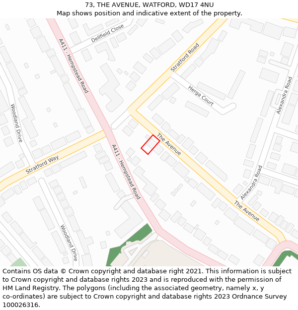 73, THE AVENUE, WATFORD, WD17 4NU: Location map and indicative extent of plot