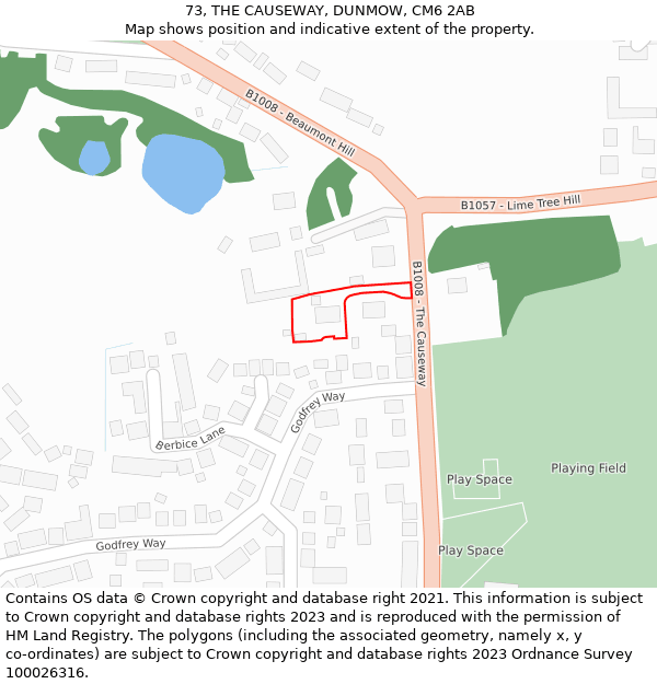 73, THE CAUSEWAY, DUNMOW, CM6 2AB: Location map and indicative extent of plot