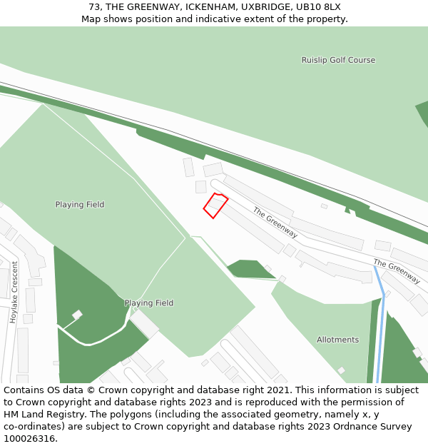 73, THE GREENWAY, ICKENHAM, UXBRIDGE, UB10 8LX: Location map and indicative extent of plot