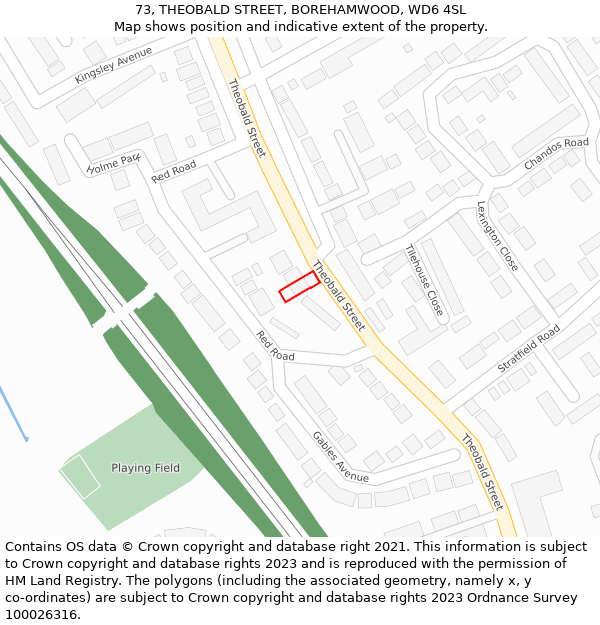 73, THEOBALD STREET, BOREHAMWOOD, WD6 4SL: Location map and indicative extent of plot