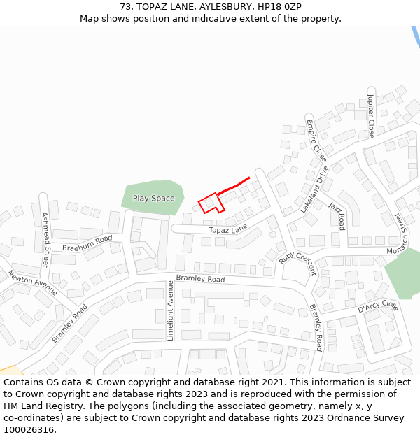 73, TOPAZ LANE, AYLESBURY, HP18 0ZP: Location map and indicative extent of plot