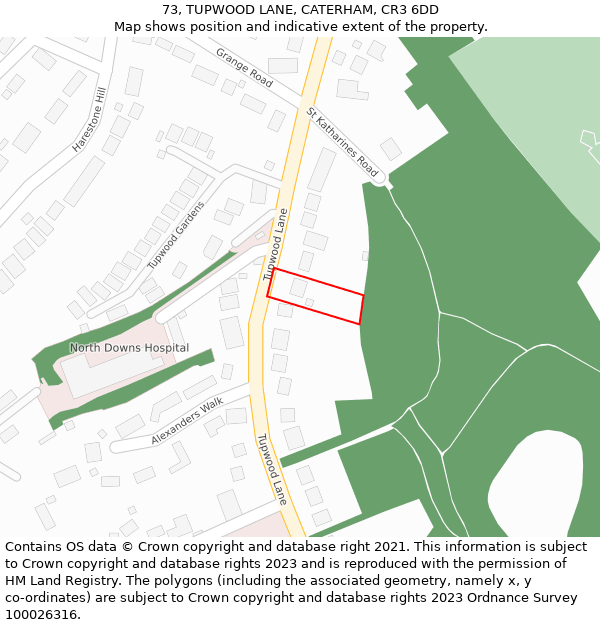 73, TUPWOOD LANE, CATERHAM, CR3 6DD: Location map and indicative extent of plot