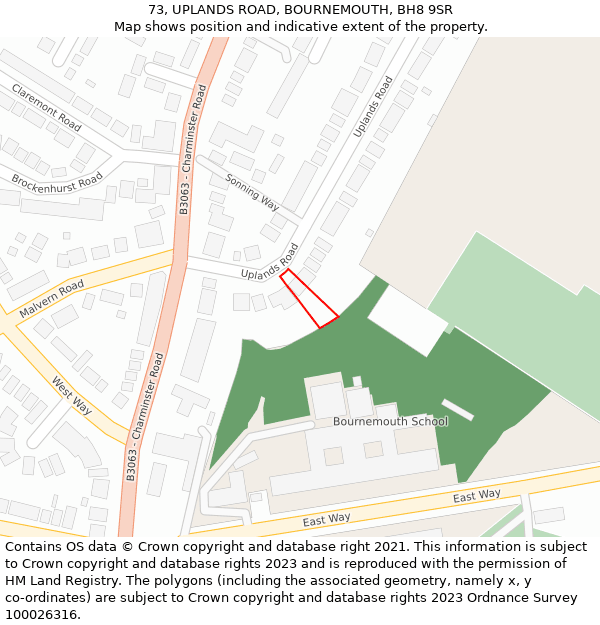 73, UPLANDS ROAD, BOURNEMOUTH, BH8 9SR: Location map and indicative extent of plot