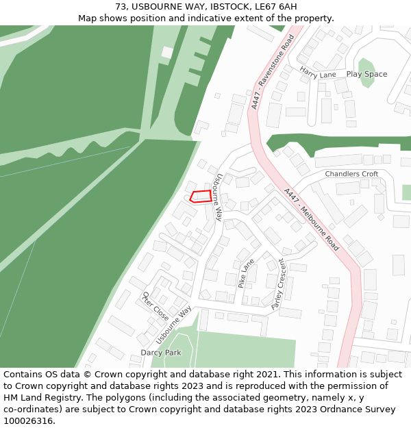 73, USBOURNE WAY, IBSTOCK, LE67 6AH: Location map and indicative extent of plot